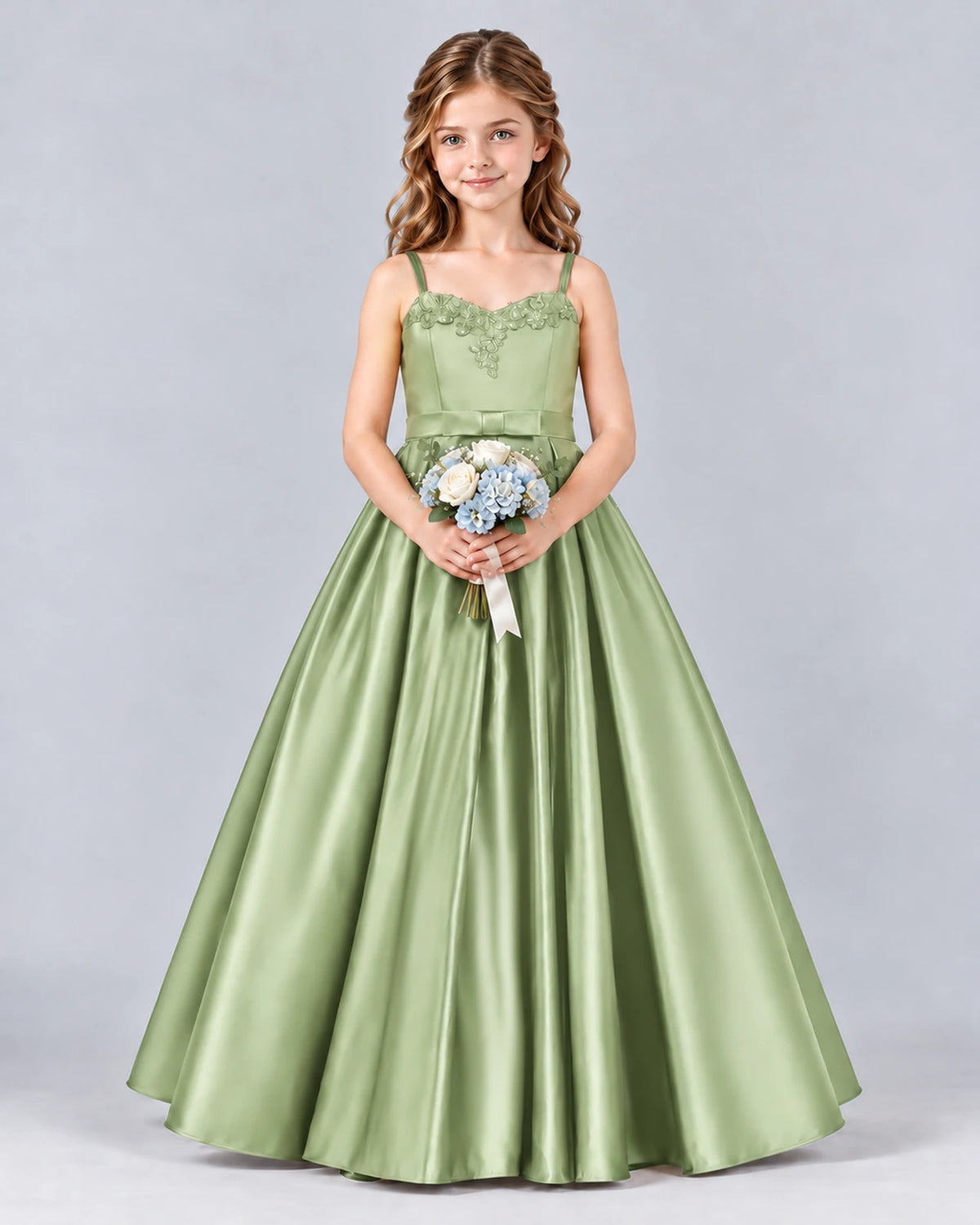 Sage Green Ball Gown Junior Bridesmaid Dress Front