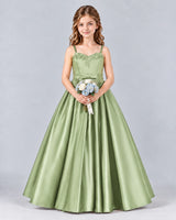 Sage Green Ball Gown Junior Bridesmaid Dress Front