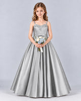 Silver Ball Gown Junior Bridesmaid Dress Front