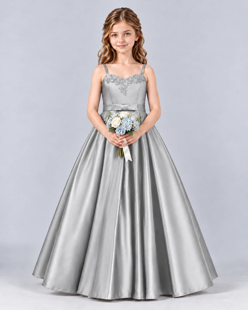 Silver Ball Gown Junior Bridesmaid Dress Front