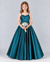 Teal Ball Gown Junior Bridesmaid Dress Front