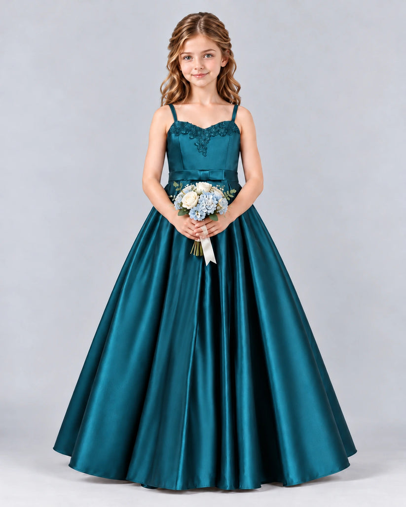 Teal Ball Gown Junior Bridesmaid Dress Front