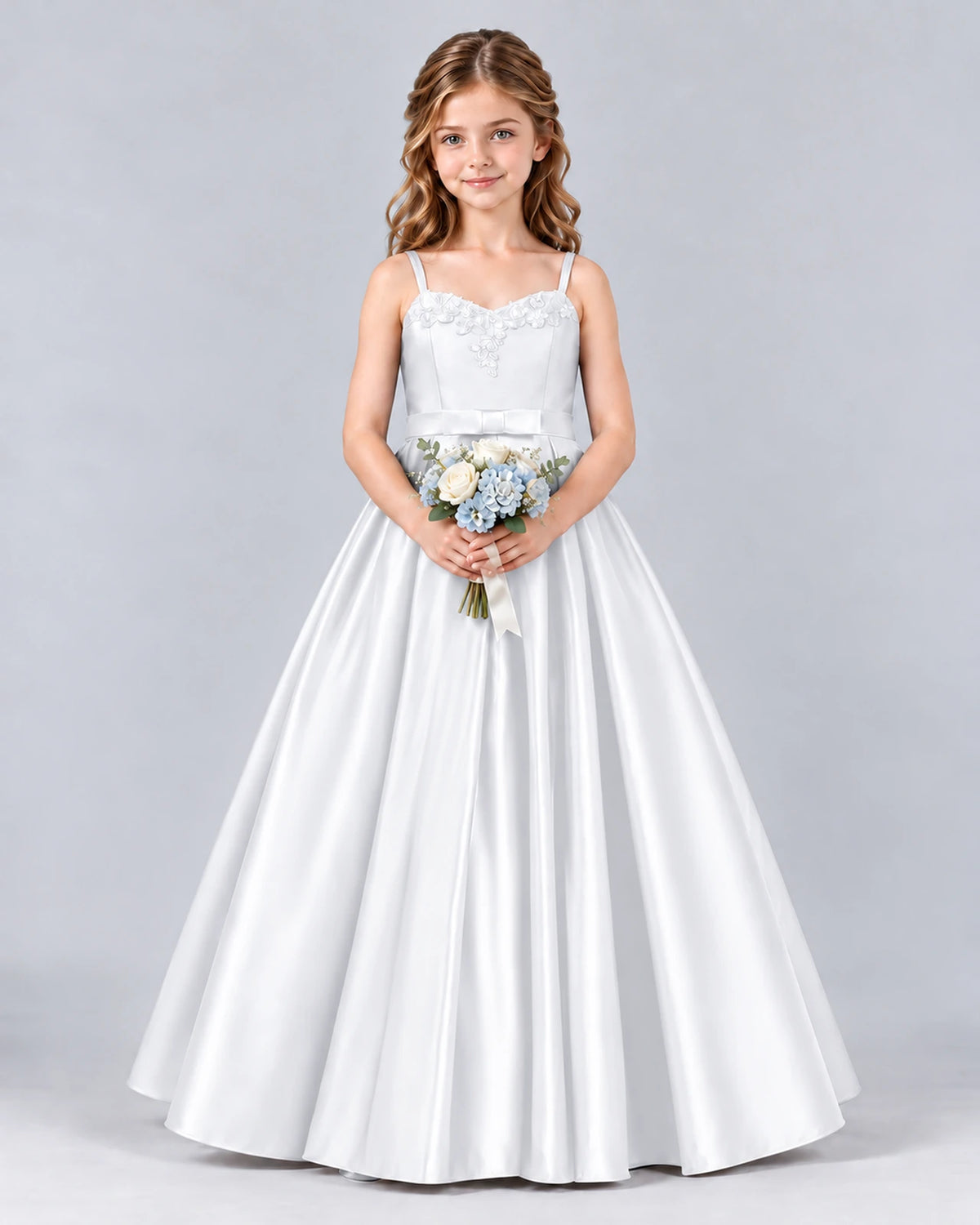 White Ball Gown Junior Bridesmaid Dress Front