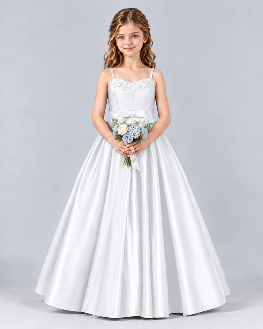 White Ball Gown Junior Bridesmaid Dress Front