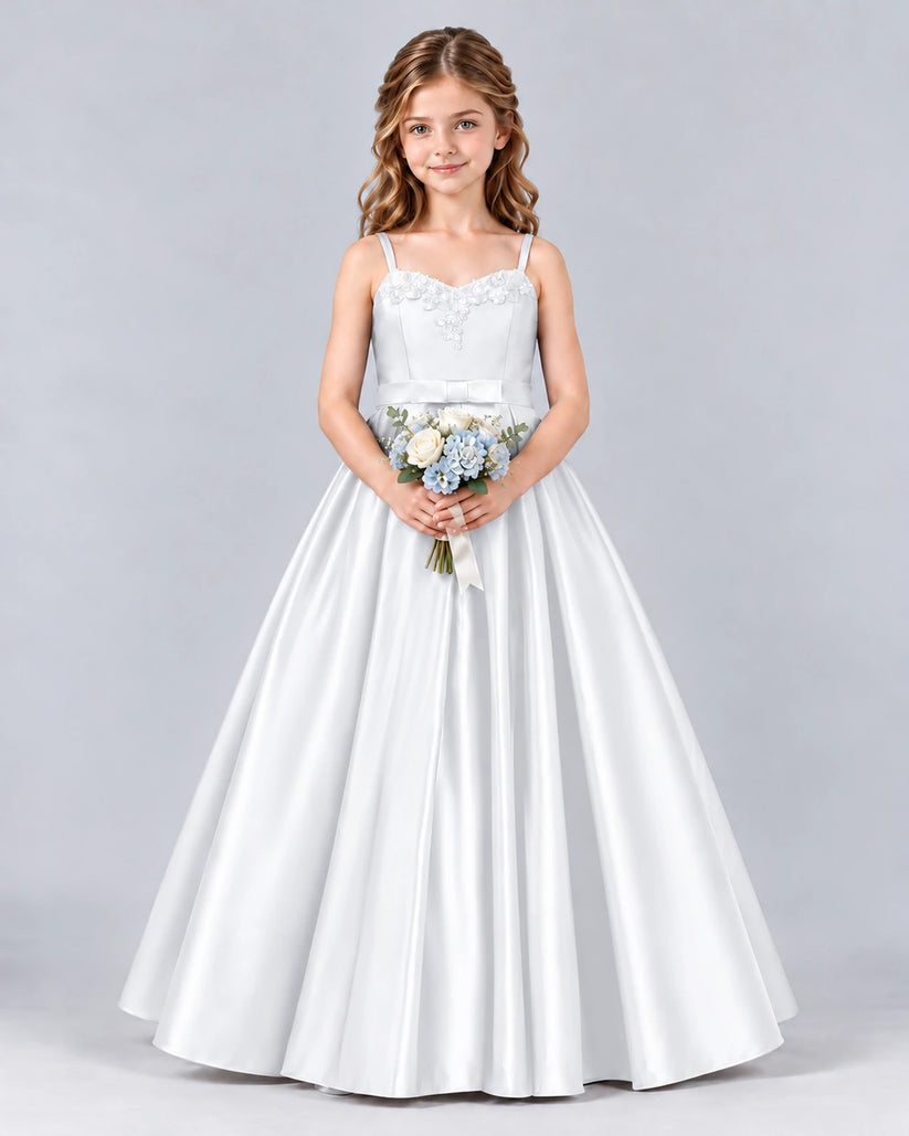 White Ball Gown Junior Bridesmaid Dress Front