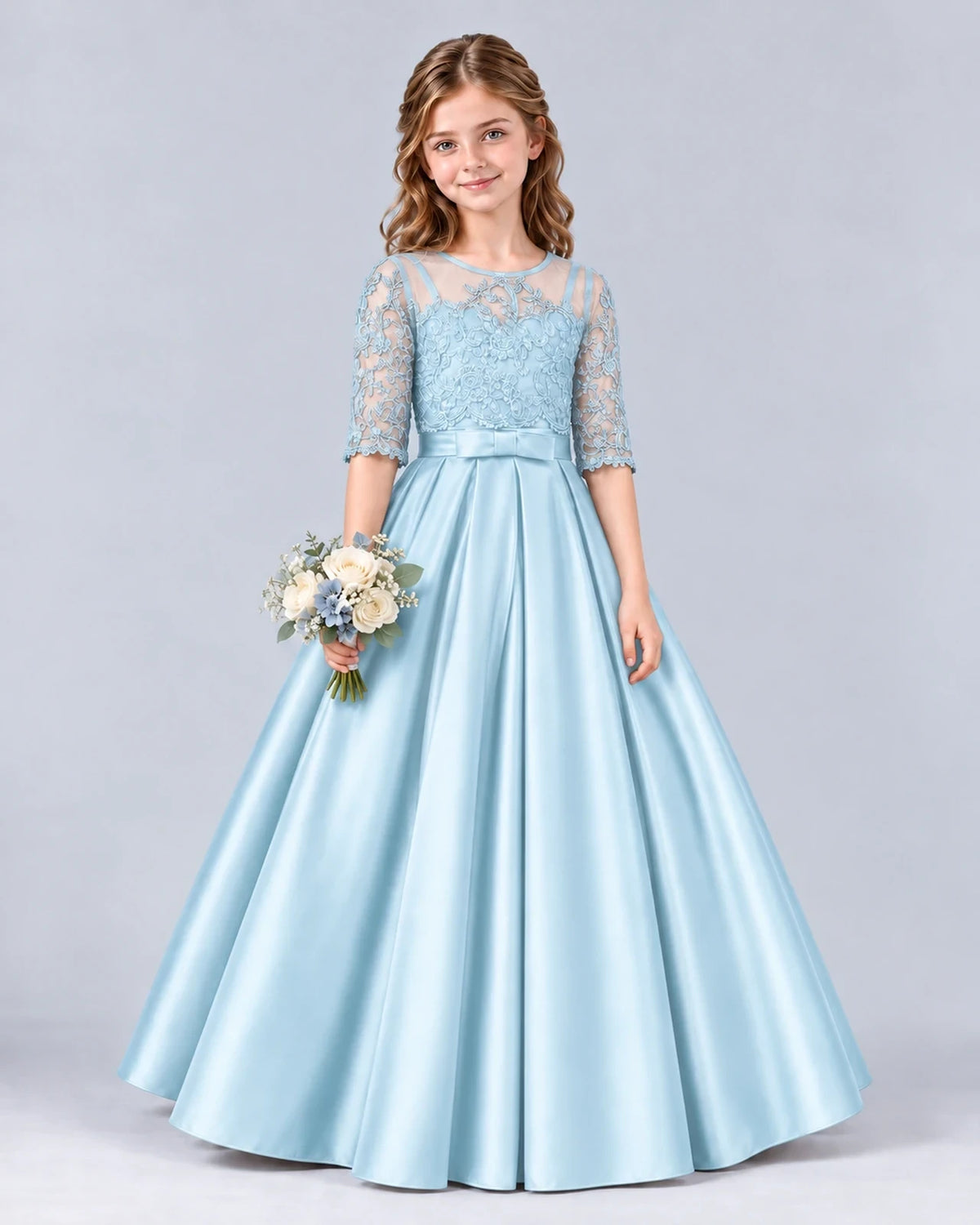Baby Blue Ball Gown Junior Bridesmaid Dress Front
