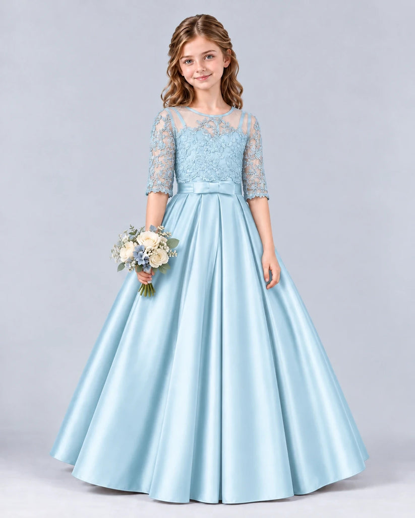 Baby Blue Ball Gown Junior Bridesmaid Dress Front