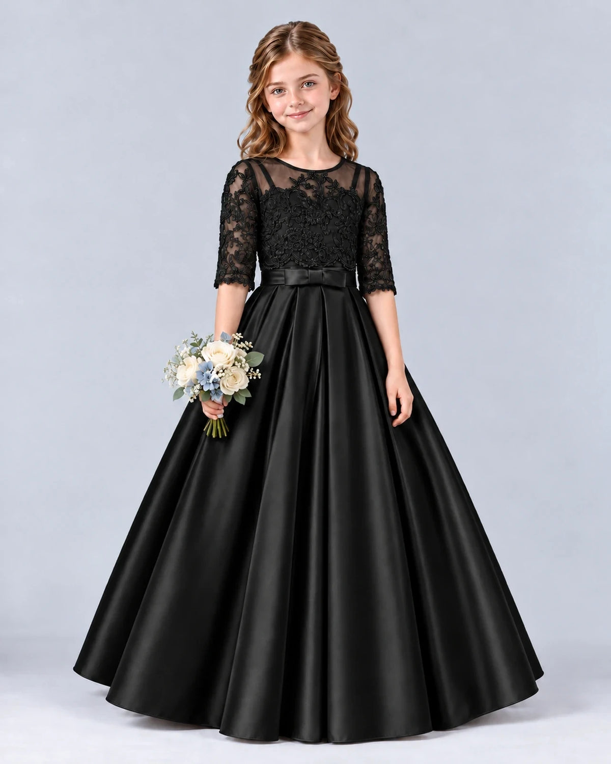 Black Ball Gown Junior Bridesmaid Dress Front
