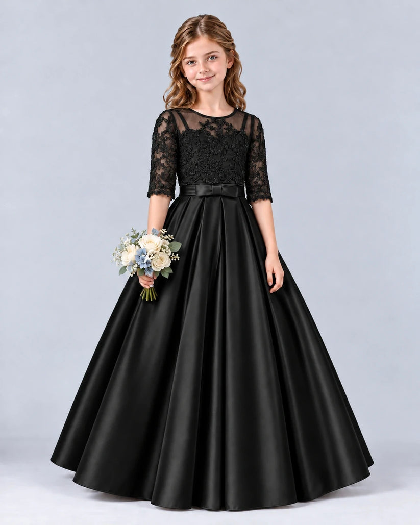Black Ball Gown Junior Bridesmaid Dress Front