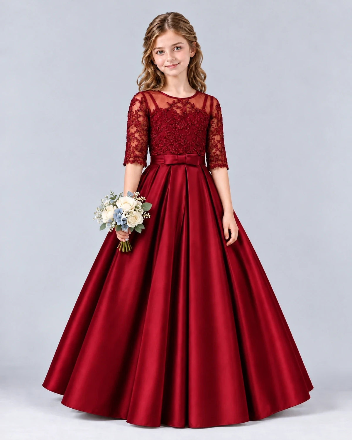 Burgundy Ball Gown Junior Bridesmaid Dress Front