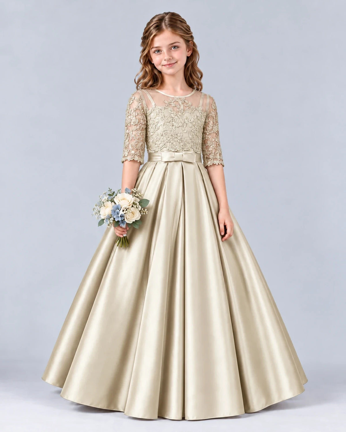 Champagne Ball Gown Junior Bridesmaid Dress Front