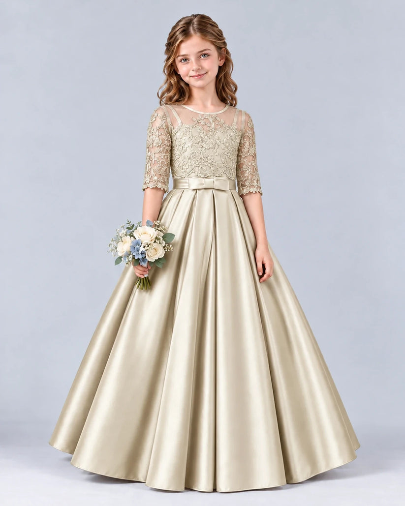 Champagne Ball Gown Junior Bridesmaid Dress Front