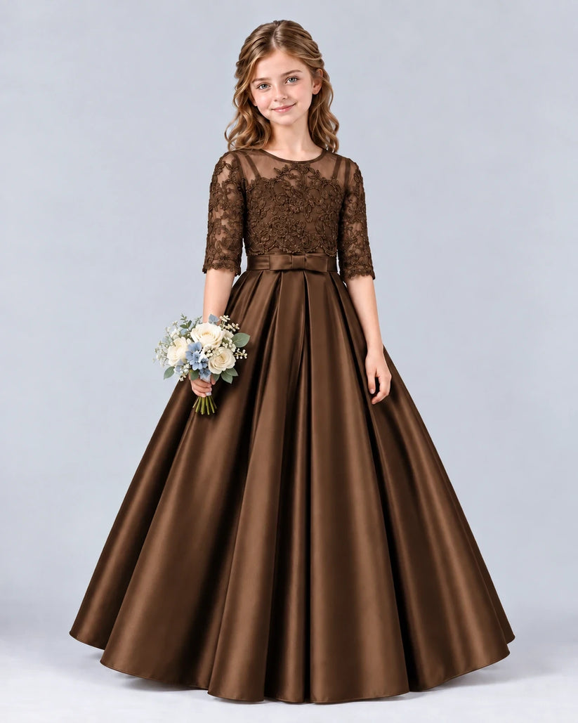 Chocolate Ball Gown Junior Bridesmaid Dress Front