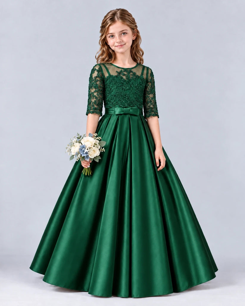 Dark Green Ball Gown Junior Bridesmaid Dress Front
