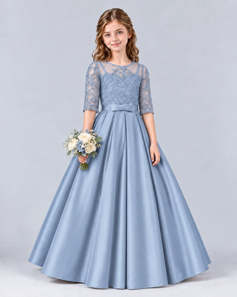 Dusty Blue Ball Gown Junior Bridesmaid Dress Front