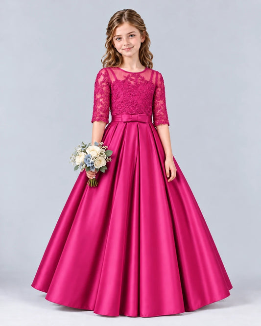 Hot Pink Ball Gown Junior Bridesmaid Dress Front