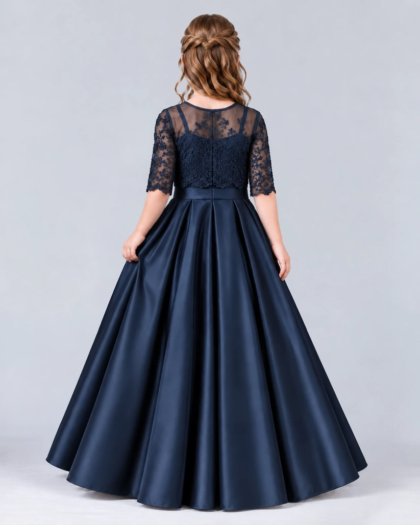 Navy Blue Ball Gown Junior Bridesmaid Dress Back [Shared]