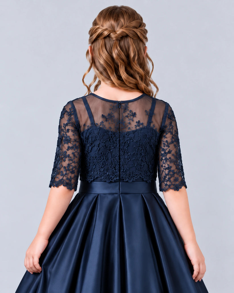 Navy Blue Ball Gown Junior Bridesmaid Dress Back_Detail [Shared]