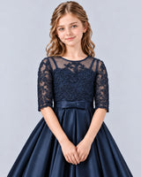 Navy Blue Ball Gown Junior Bridesmaid Dress Detail [Shared]