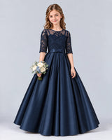 Navy Blue Ball Gown Junior Bridesmaid Dress Front