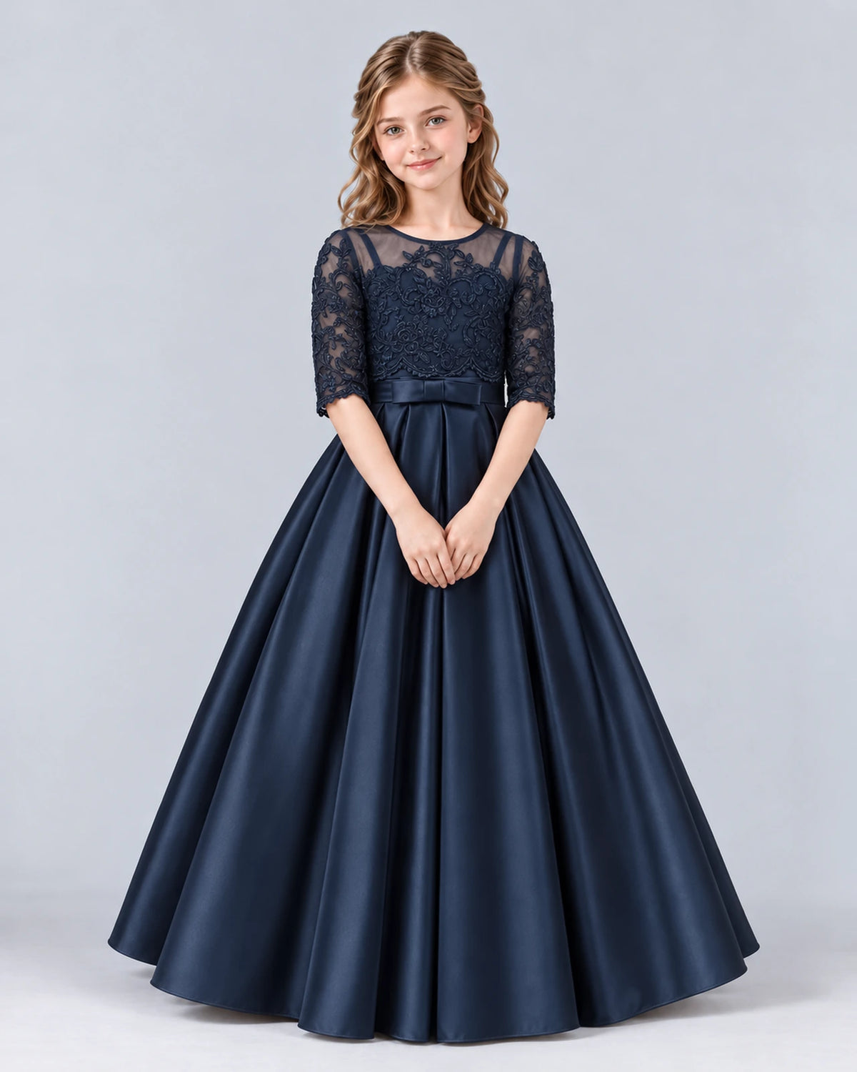 Navy Blue Ball Gown Junior Bridesmaid Dress Pose [Shared]