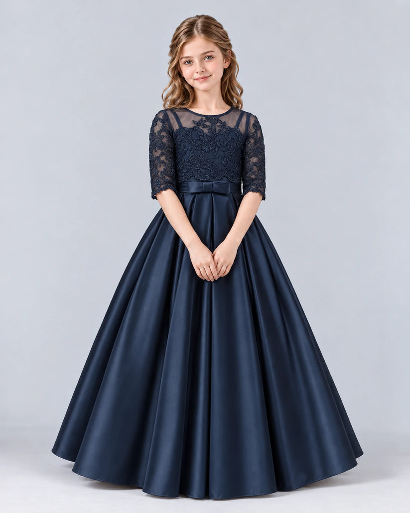 Navy Blue Ball Gown Junior Bridesmaid Dress Pose [Shared]