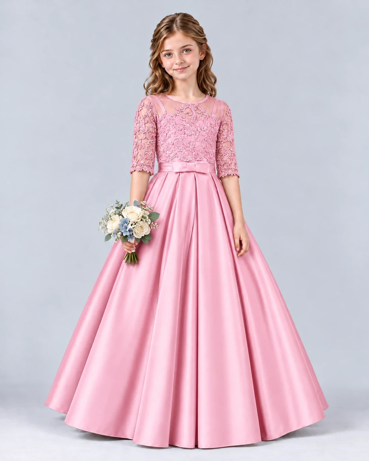 Pink Ball Gown Junior Bridesmaid Dress Front