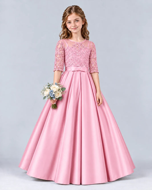 Pink Ball Gown Junior Bridesmaid Dress Front