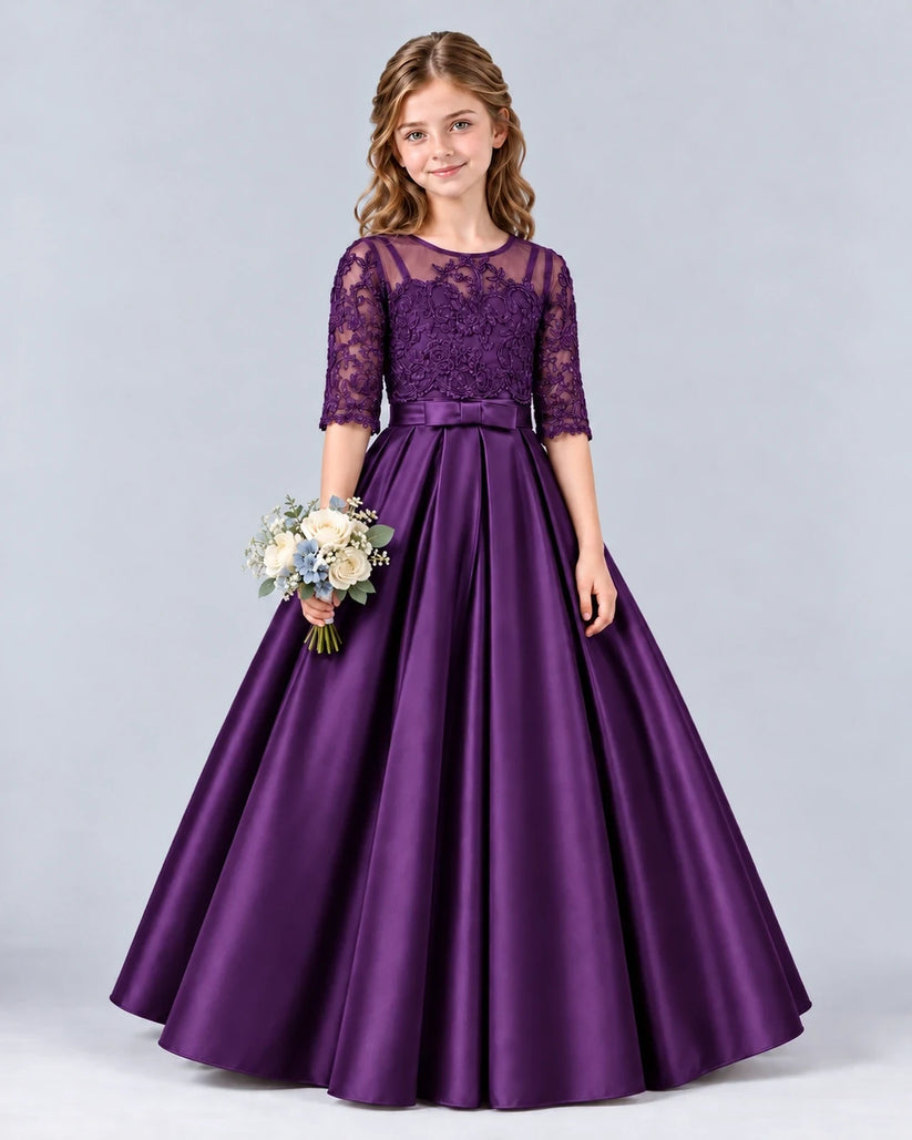 Purple Ball Gown Junior Bridesmaid Dress Front
