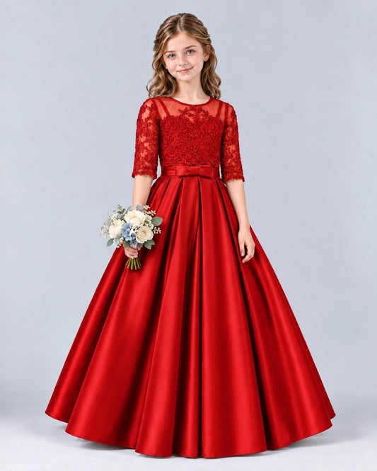 Red Ball Gown Junior Bridesmaid Dress Front