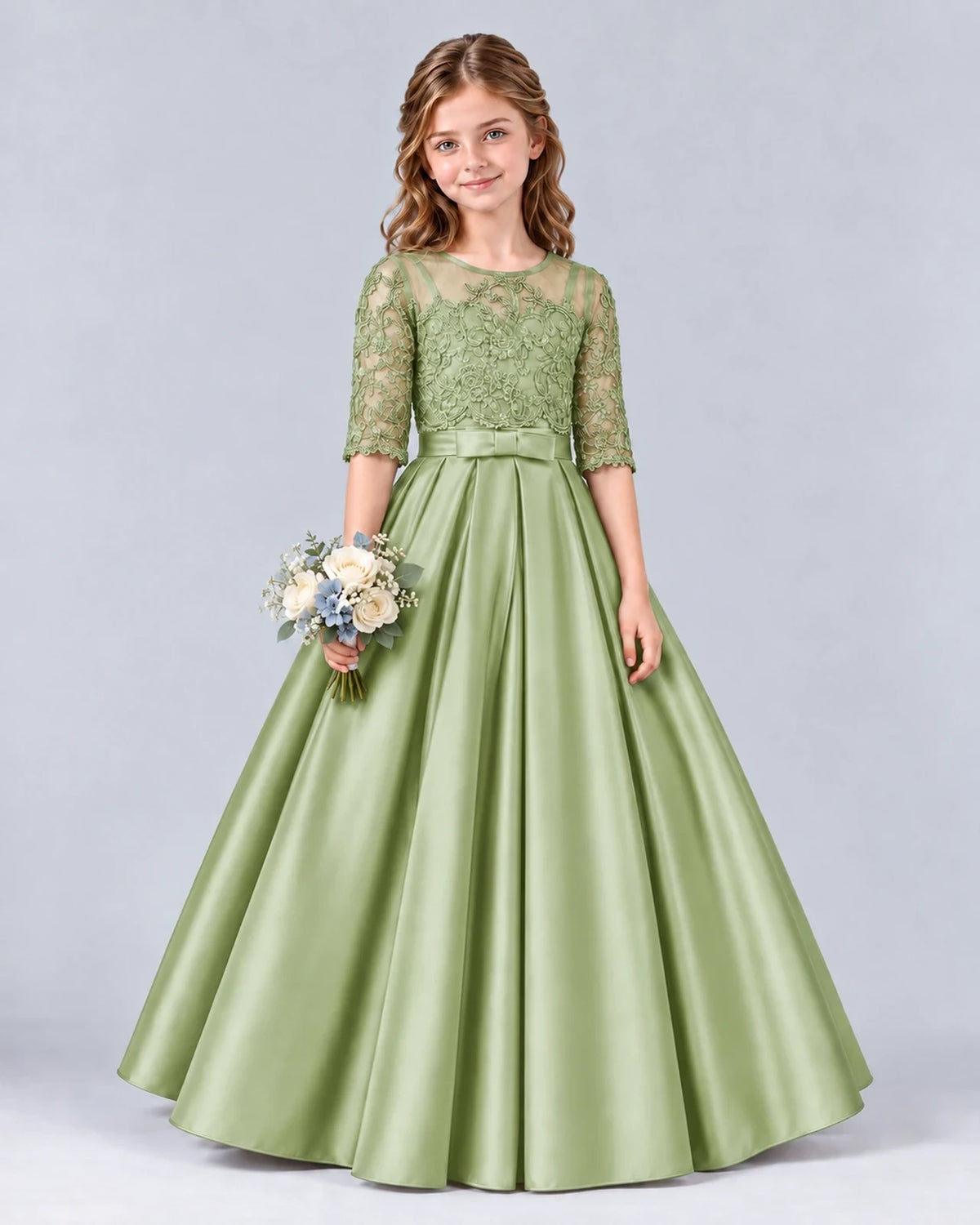 Sage Green Ball Gown Junior Bridesmaid Dress Front