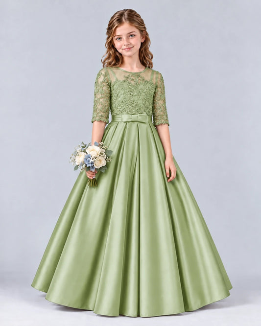 Sage Green Ball Gown Junior Bridesmaid Dress Front