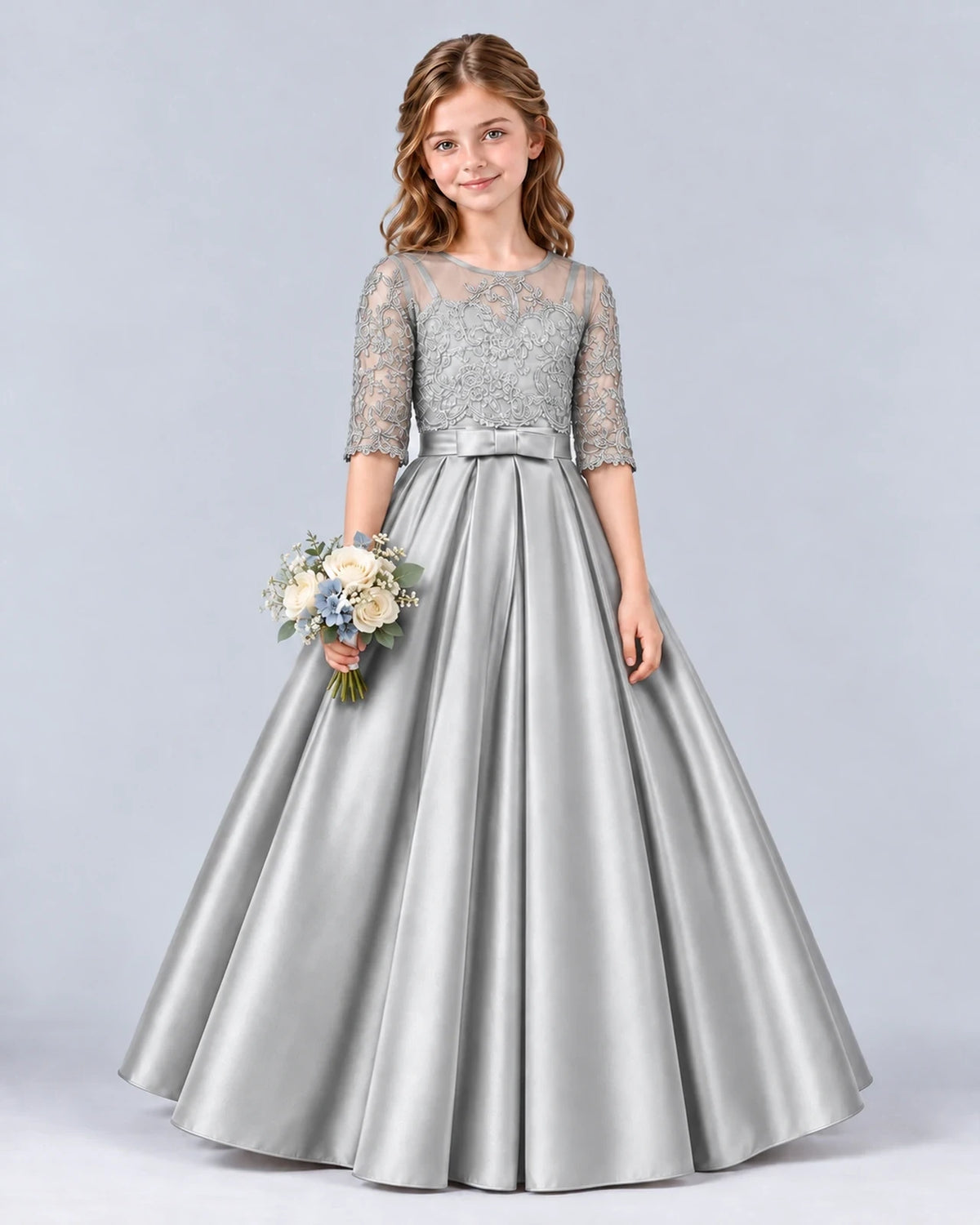 Silver Ball Gown Junior Bridesmaid Dress Front