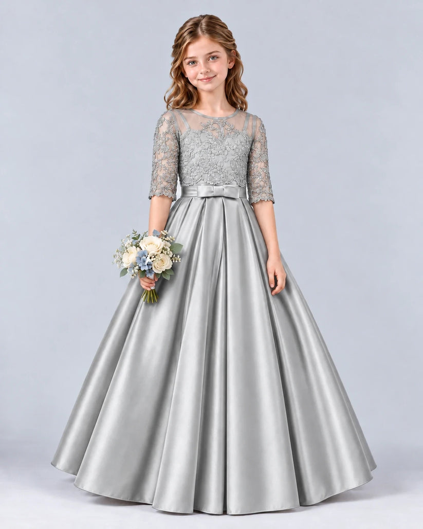 Silver Ball Gown Junior Bridesmaid Dress Front