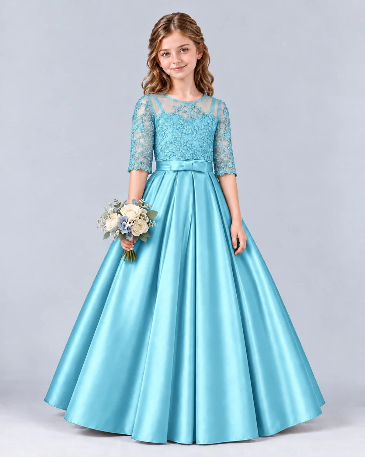 Sky Blue Ball Gown Junior Bridesmaid Dress Front