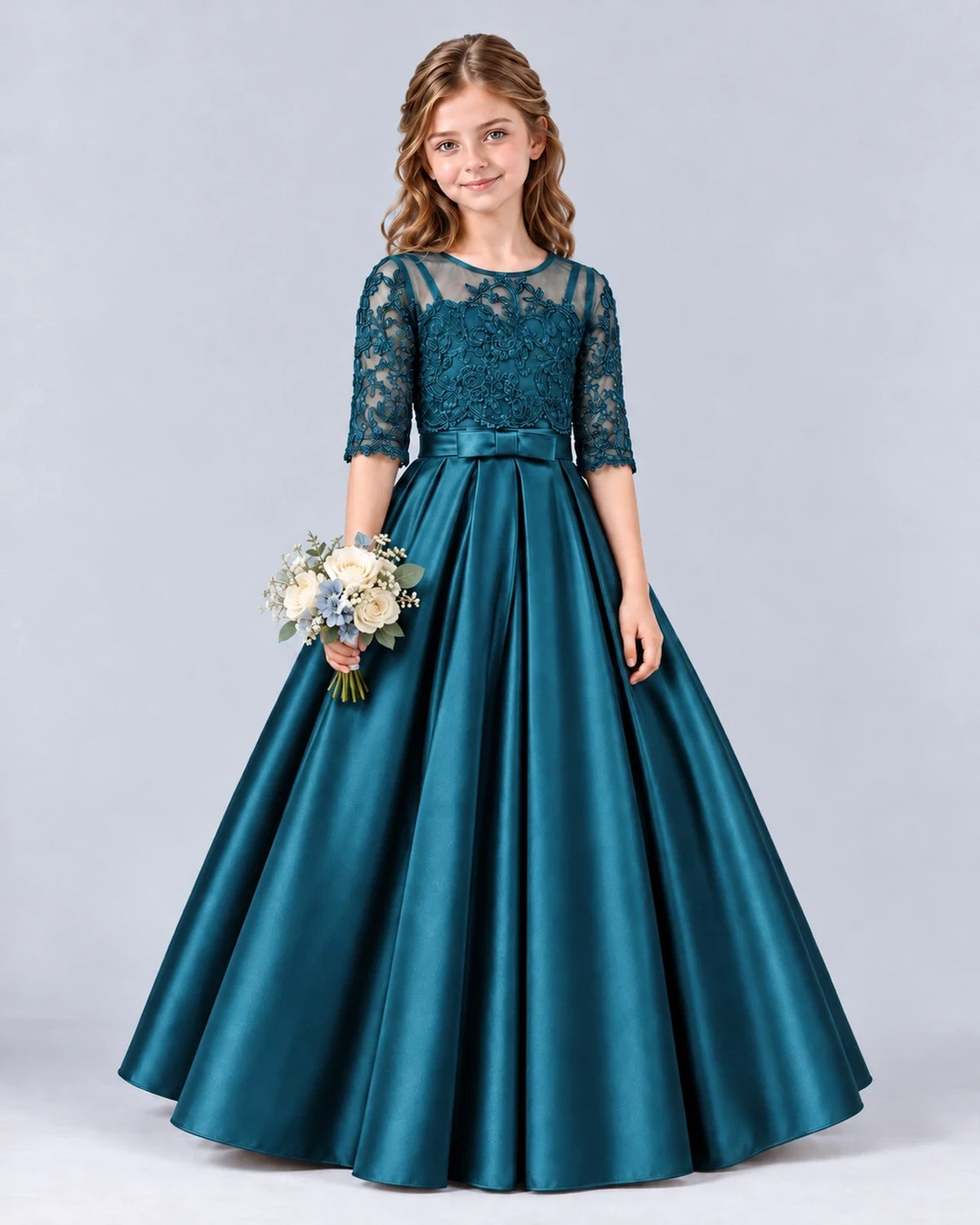 Teal Ball Gown Junior Bridesmaid Dress Front