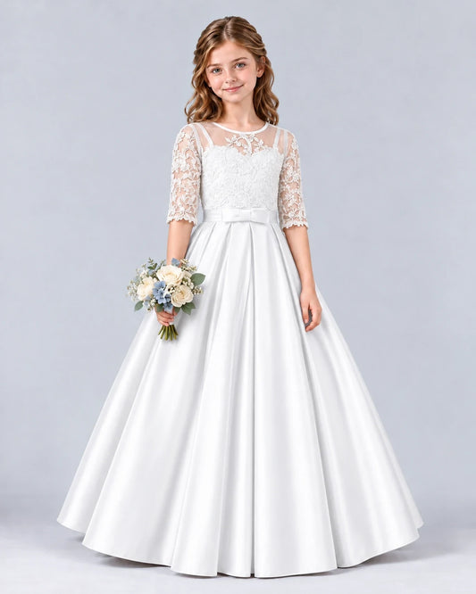 White Ball Gown Junior Bridesmaid Dress Front