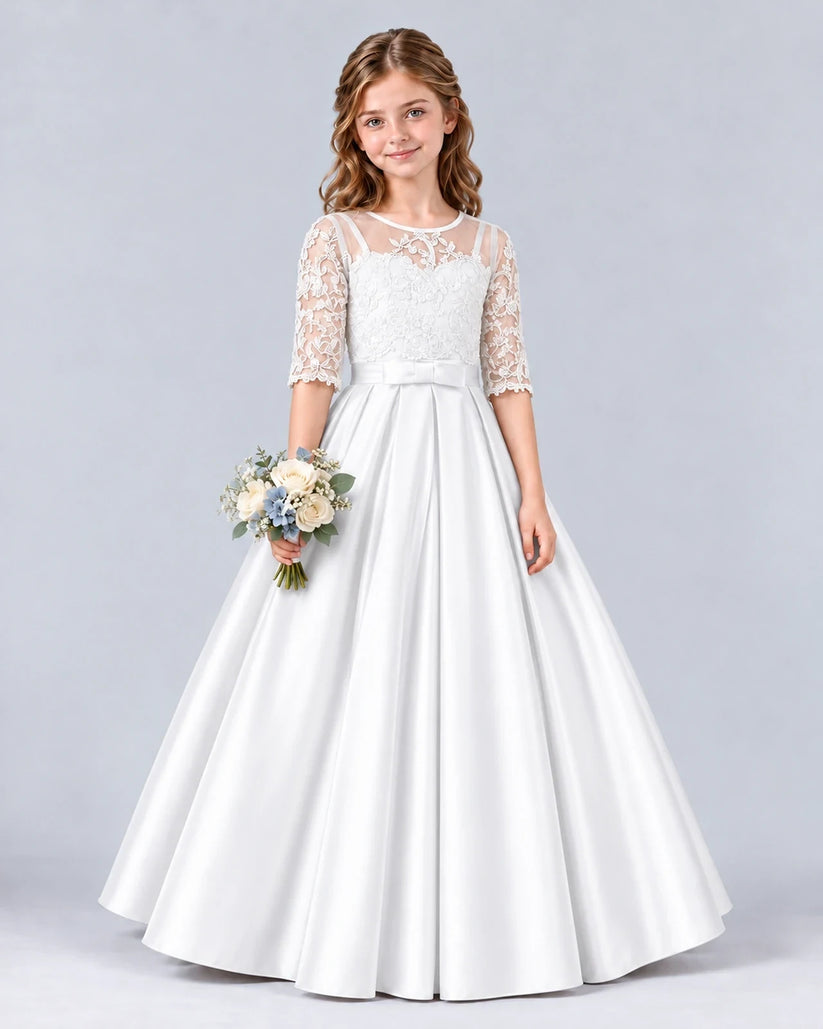 White Ball Gown Junior Bridesmaid Dress Front
