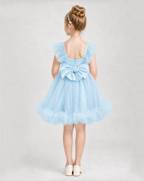 Baby Blue Satin Tulle A-line Girls Formal Dress Back View