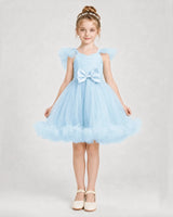 Baby Blue Satin Tulle A-line Girls Formal Dress Front View