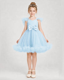 Baby Blue Satin Tulle A-line Girls Formal Dress Front View