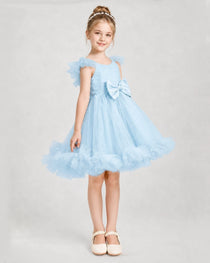 Baby Blue Satin Tulle A-line Girls Formal Dress Side View