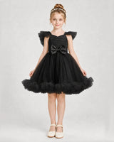 Black Satin Tulle A-line Girls Formal Dress Front View