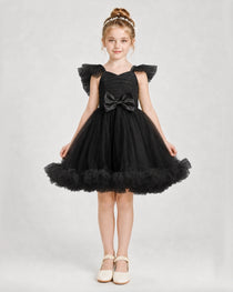 Black Satin Tulle A-line Girls Formal Dress Front View