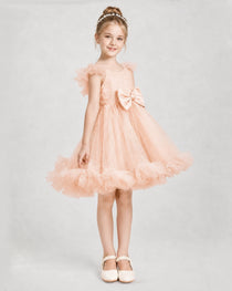 Dideyttawl Girls Formal Dress Ruffle with Bow Tulle Dress