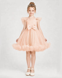 Blush Pink Satin Tulle A-line Girls Formal Dress Front View
