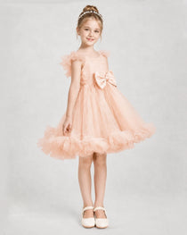 Blush Pink Satin Tulle A-line Girls Formal Dress Side View