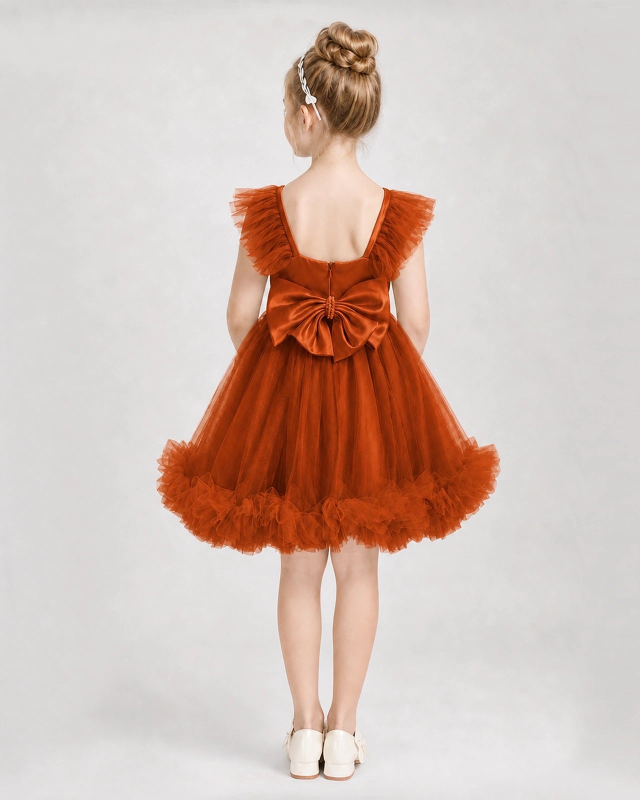 Dideyttawl Girls Formal Dress Ruffle with Bow Tulle Dress