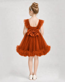 Burnt Orange Satin Tulle A-line Girls Formal Dress Back View