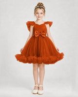 Burnt Orange Satin Tulle A-line Girls Formal Dress Front View